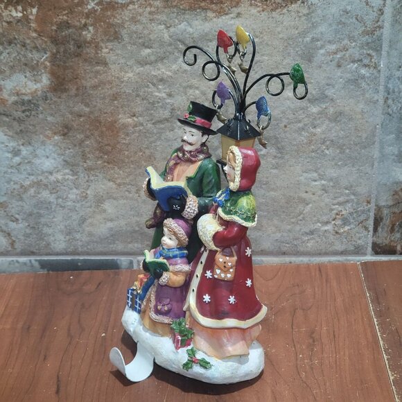 Christmas Caroling Resin Figurine Light Post Stocking Holder - Picture 9 of 11